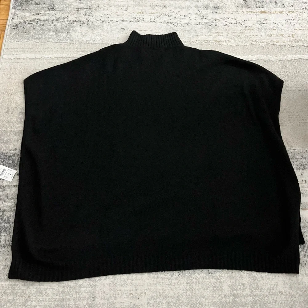 🆕 J.Crew black mockneck with button detail poncho sweater with slit hems - Picture 4 of 12